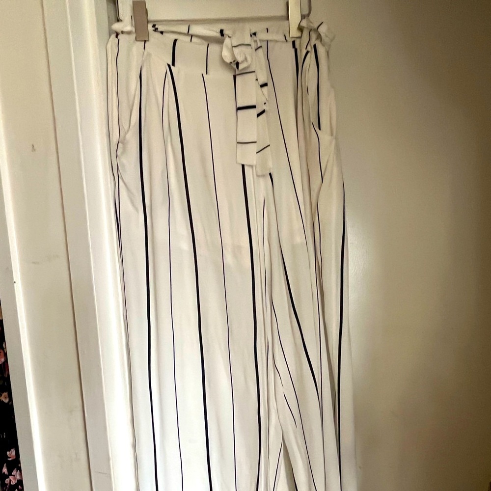 White Striped Paperbag Pants
